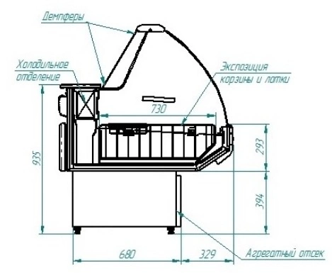 Витрина морозильная CRYSPI Gamma-2 М 1200 с боковинами