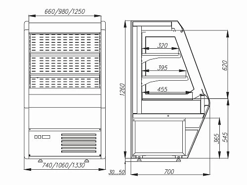 Витрина полувертикальная холодильная CARBOMA F 13-07 VM 1,0 -2 (1260/700 ВХСп-1,0)